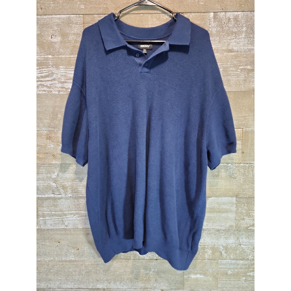 DKNY Men's Navy Blue Short Sleeve Knit Sweater Polo Shirt - Size: 2XL (50-53")